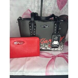 ED HARDY Black Skull Print Satchel Tote and Wallet